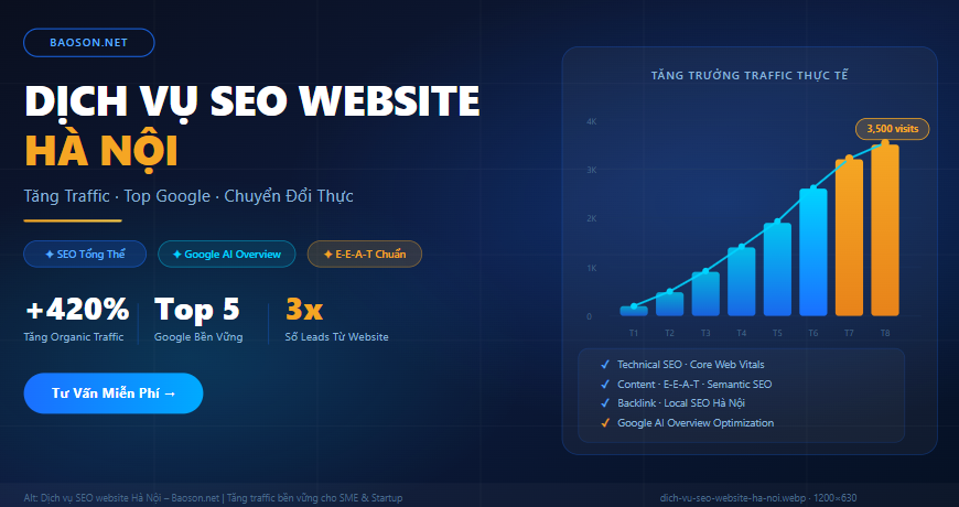 Dịch vụ SEO website Hà Nội - Baoson.net tăng traffic bền vững cho SME và Startup