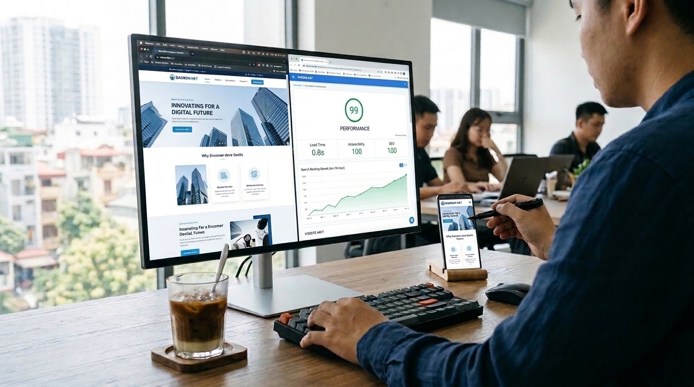 Kiểm tra tốc độ Google PageSpeed 99 điểm và khả năng hiển thị chuẩn di động của website thiết kế tại Bảo Sơn
