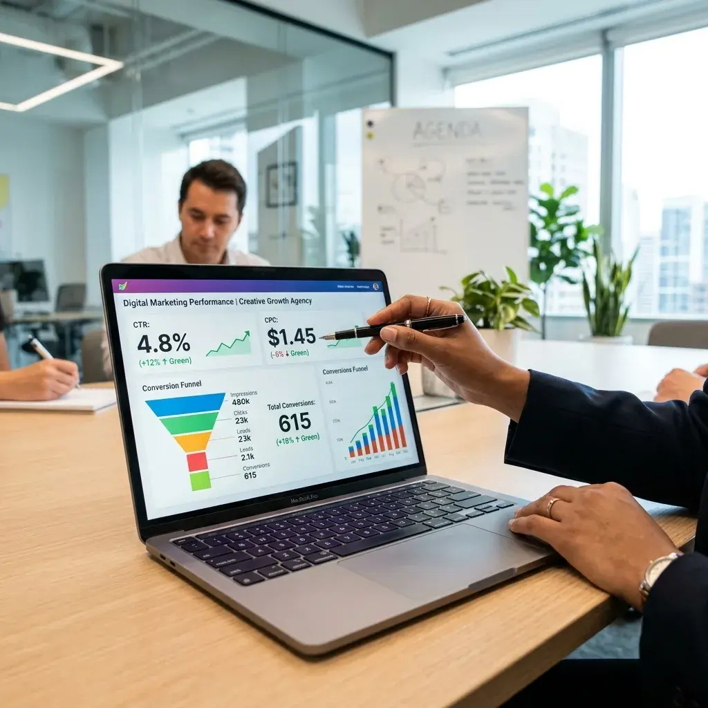 Phân Tích Đo Lường Các Chỉ Số CPC, CTR Và Tỷ Lệ Chuyển Đổi Conversion Rate Google Ads Ảnh chụp thực tế phân tích các chỉ số CPC CTR và tỷ lệ chuyển đổi chiến dịch quảng cáo Google Ads trên laptop