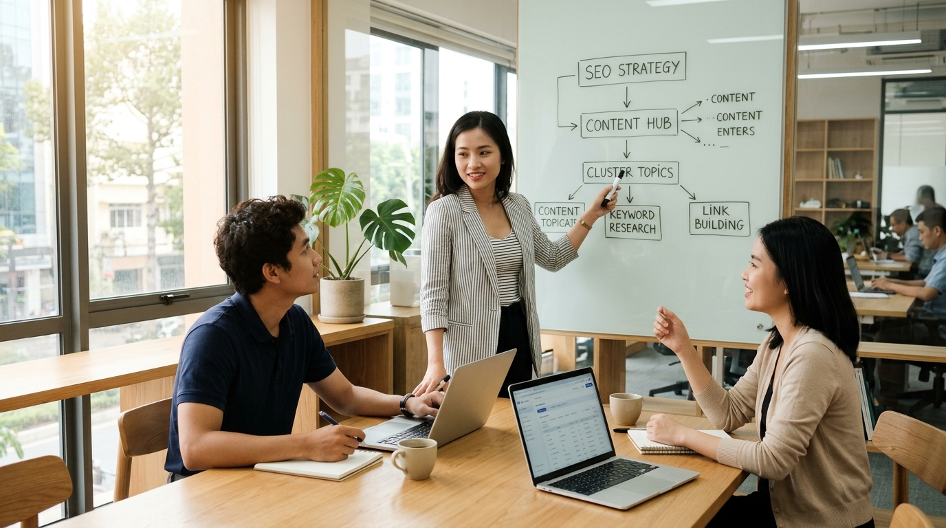 Quy trình 6 bước triển khai dịch vụ viết bài chuẩn SEO theo mô hình Topic Cluster tại Truyền thông Bảo Sơn