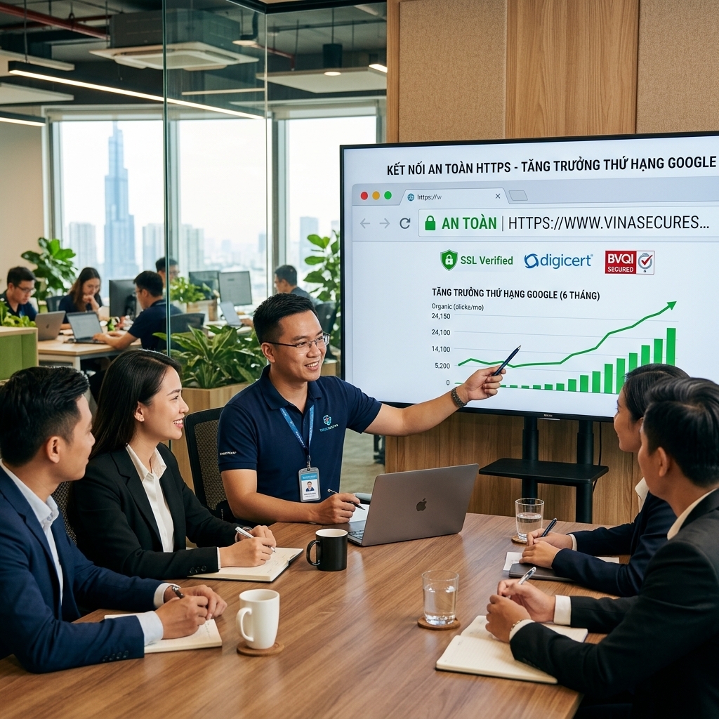 Kích Hoạt SSL HTTPS - Tăng Trưởng Thứ Hạng Google Website có chứng chỉ SSL HTTPS bảo mật giúp tăng trưởng thứ hạng SEO Google bền vững