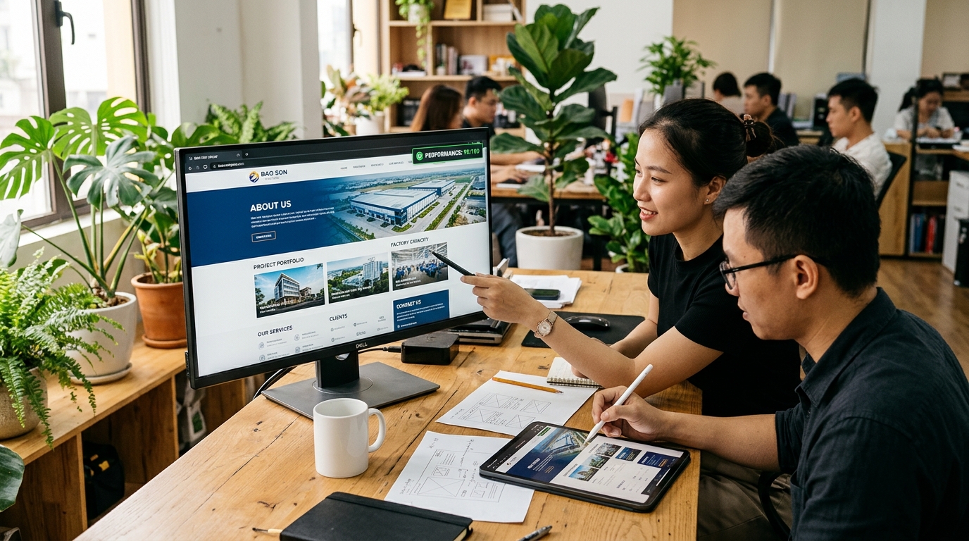Chuyên gia UI/UX và kỹ sư Truyền thông Bảo Sơn thiết kế giao diện website công ty chuẩn B2B và kiểm định tốc độ PageSpeed Chuyên gia UI/UX và kỹ sư Truyền thông Bảo Sơn thiết kế giao diện website công ty chuẩn B2B và kiểm định tốc độ PageSpeed