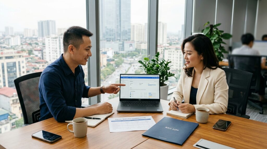 Chuyên gia Truyền thông Bảo Sơn tư vấn so sánh 6 dịch vụ email cho doanh nghiệp phù hợp với quy mô và ngân sách công ty
